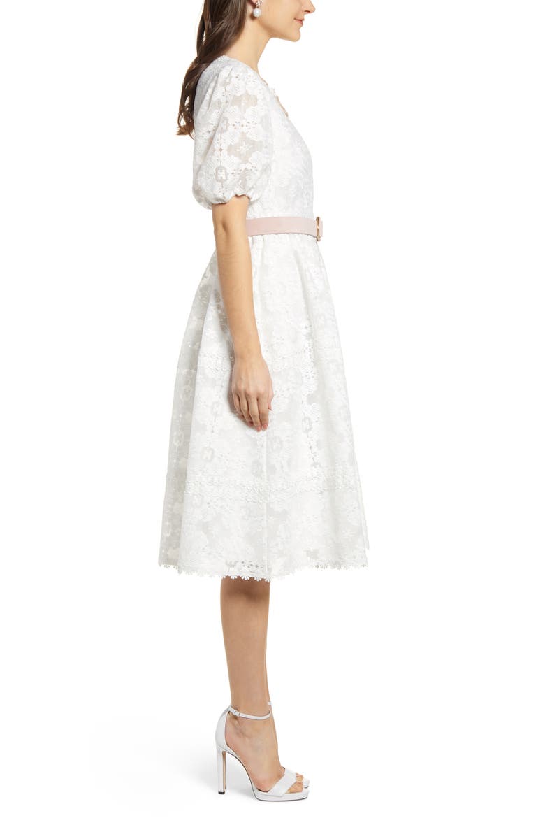 V-Neck Lace Dress, Alternate, color, WHITE