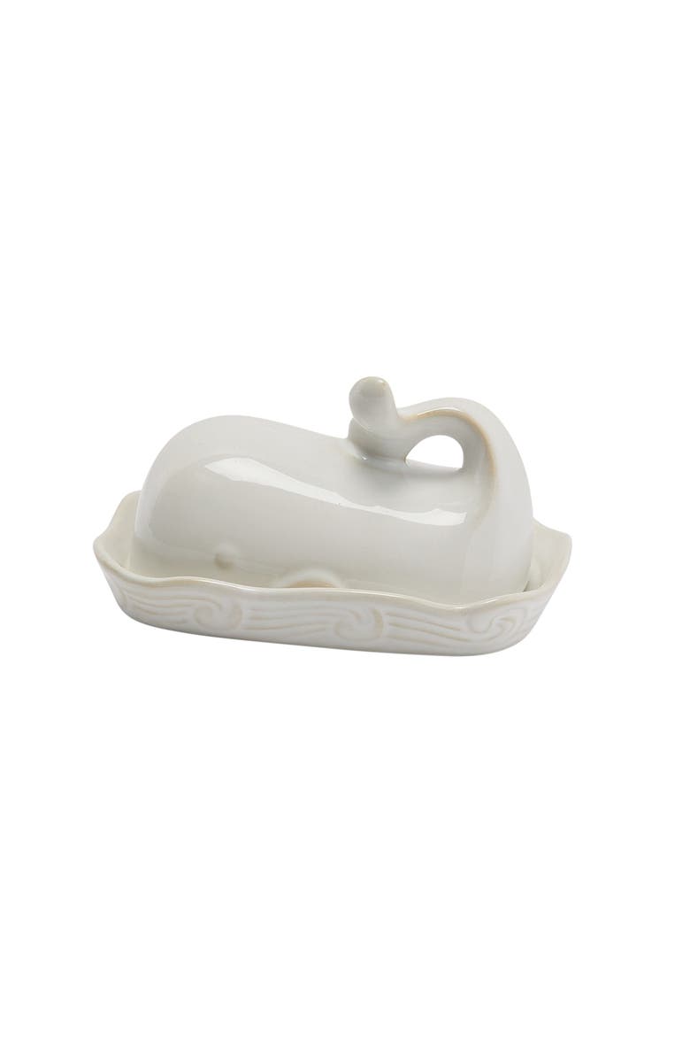 Storied Home Coastal Stoneware Whale Shaped Butter Dish, White, Main, color, White