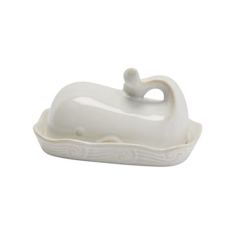 Coastal Stoneware Whale Shaped Butter Dish, White