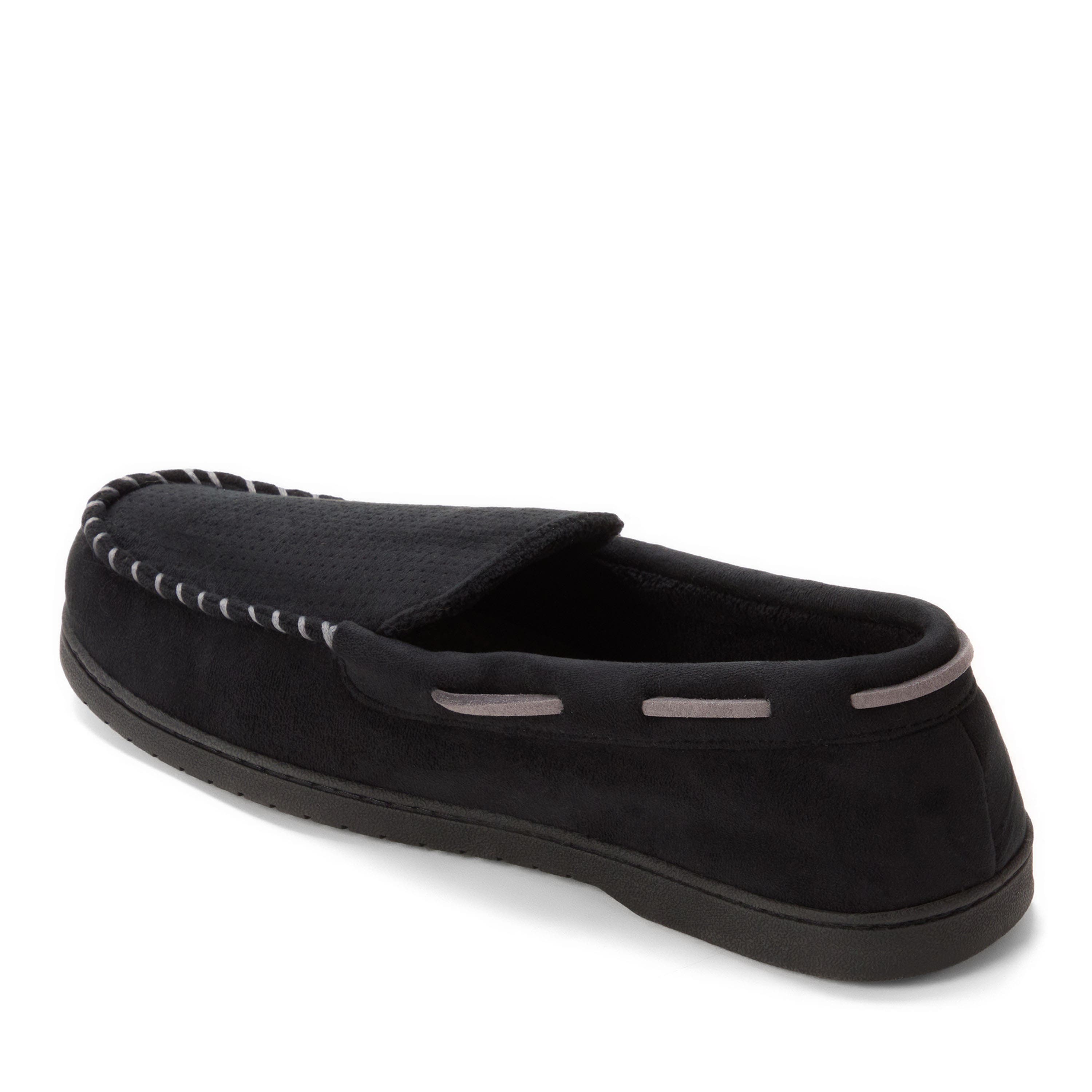 DEARFOAMS Keaton Microsuede Moccasin Slipper, Alternate, color, Black Solid