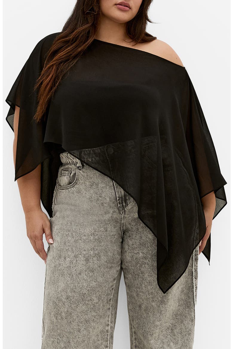 Chiffon Poncho, Main, color, BLACK