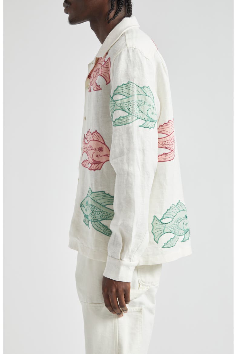 Piscine Long Sleeve Linen Camp Shirt, Alternate, color, WHITE MULTI