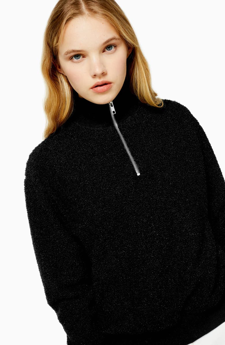 Topshop Half Zip Funnel Neck Sweatshirt, Alternate, color, 