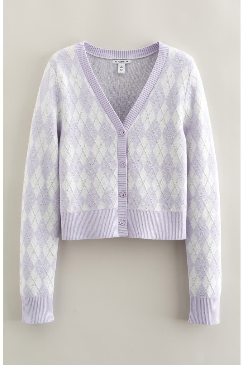 Kids' Sparkle Argyle Knit Cardigan, Main, color, PURPLE CALLUNA ARGYLE