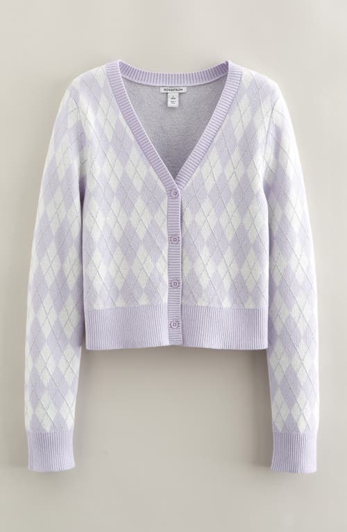 Nordstrom Kids' Sparkle Argyle Knit Cardigan In Purple