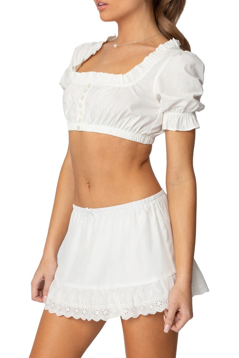 Lenora Puff Sleeve Crop Stretch Cotton Top, Alternate, color, WHITE