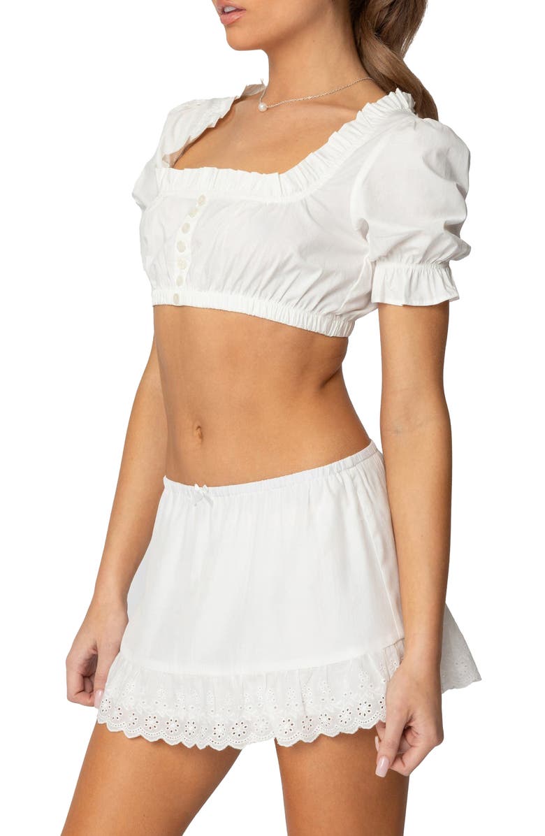 EDIKTED Lenora Puff Sleeve Crop Stretch Cotton Top, Alternate, color, White