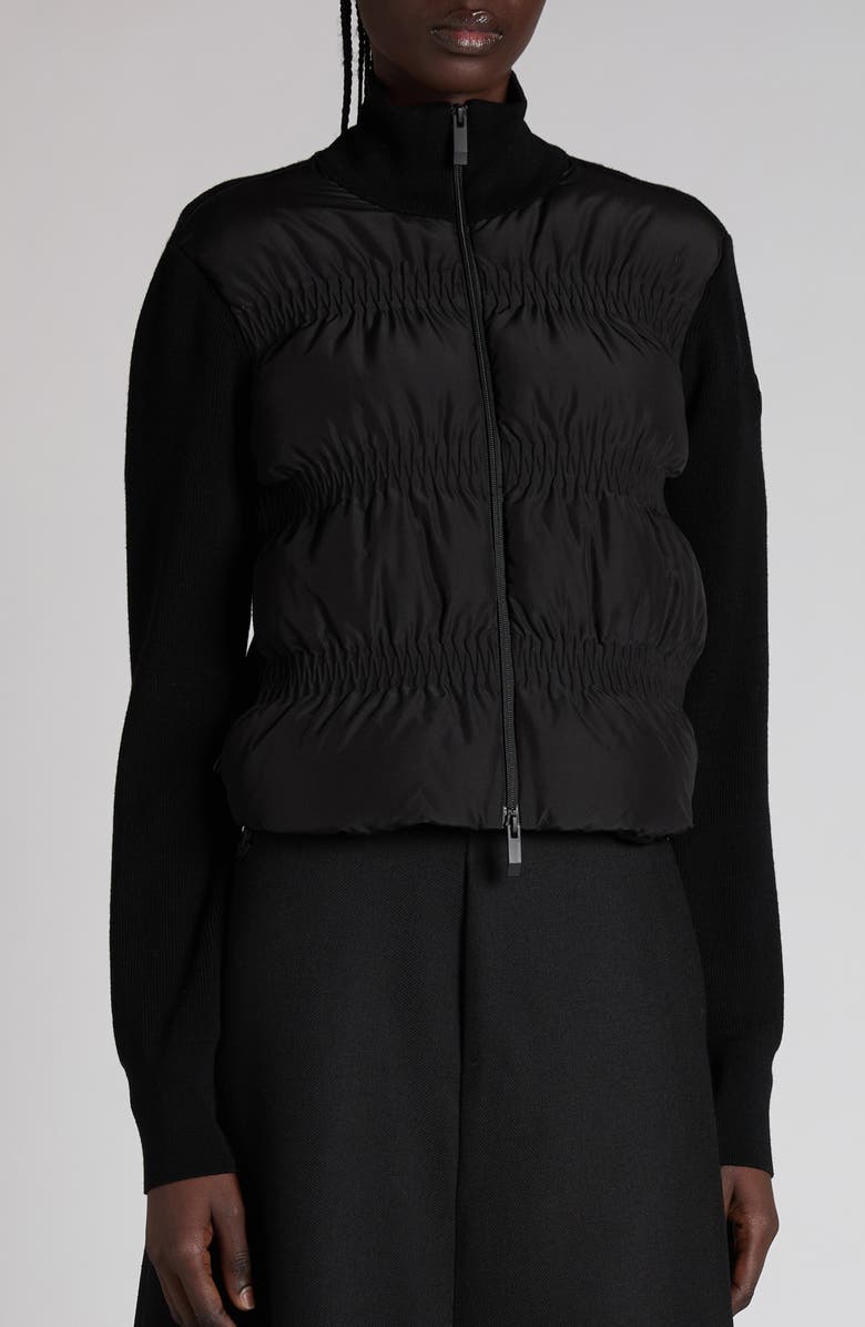 Moncler Mixed Media Down Jacket, Alternate, color, Black