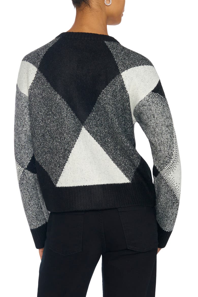 Argyle Button Front Cardigan With Rhinestones, Alternate, color, RICH BLACK