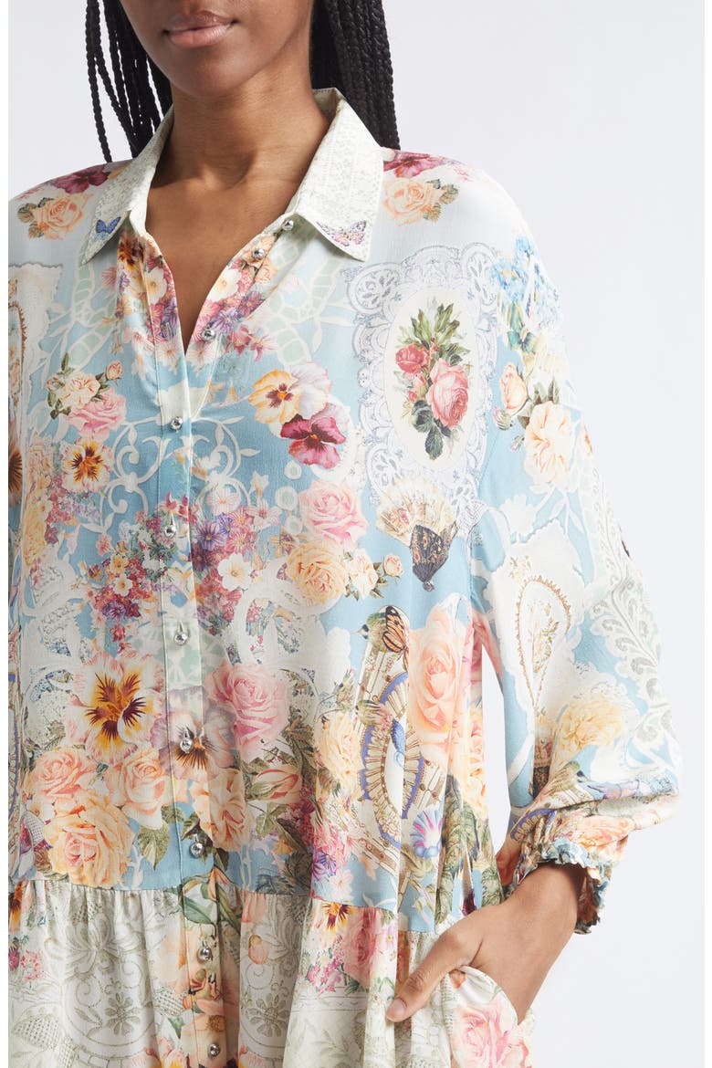 Floral Print Long Sleeve Silk Shirtdress, Alternate, color, A TASTE FOR LACE