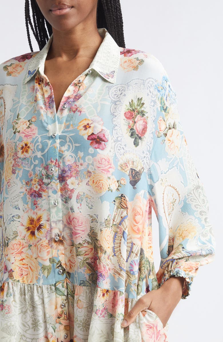 Camilla Floral Print Long Sleeve Silk Shirtdress, Alternate, color, A Taste For Lace