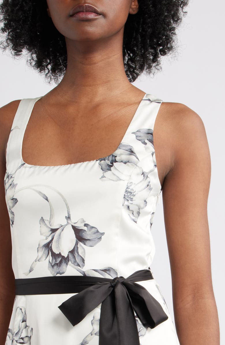 Lulus Scout Tie Waist Midi Dress, Alternate, color, Ivory/ Black