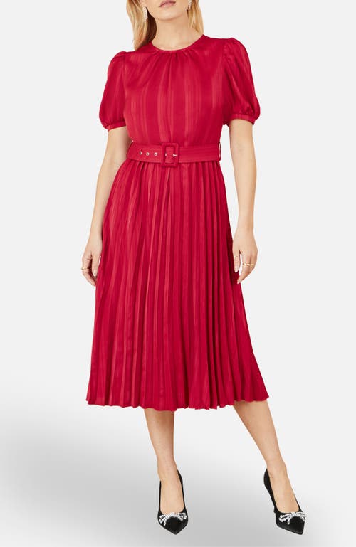 Yumi Satin Striped Midi Dress In Red