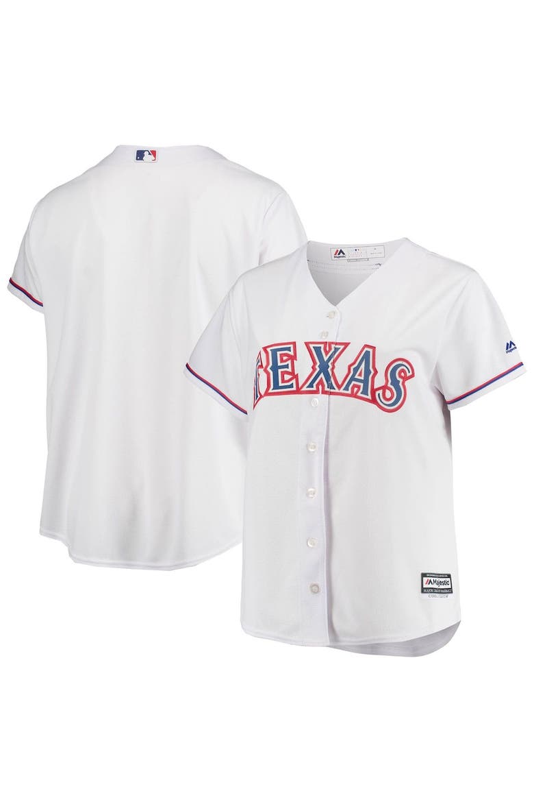 Women's Majestic White Texas Rangers Plus Size Home Replica Team Jersey, Alternate, color, WHITE