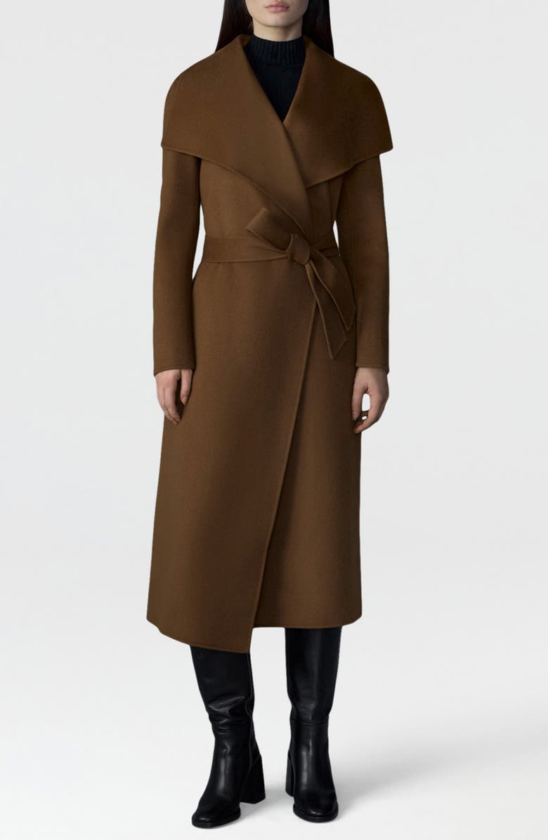 Mackage Mai Wool Long Wrap Coat, Main, color, Earth Brown