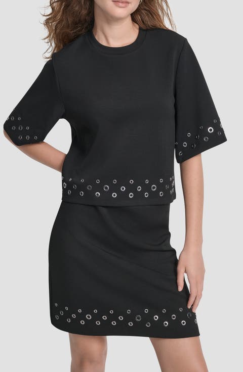 Grommet Trim Ponte Knit Top