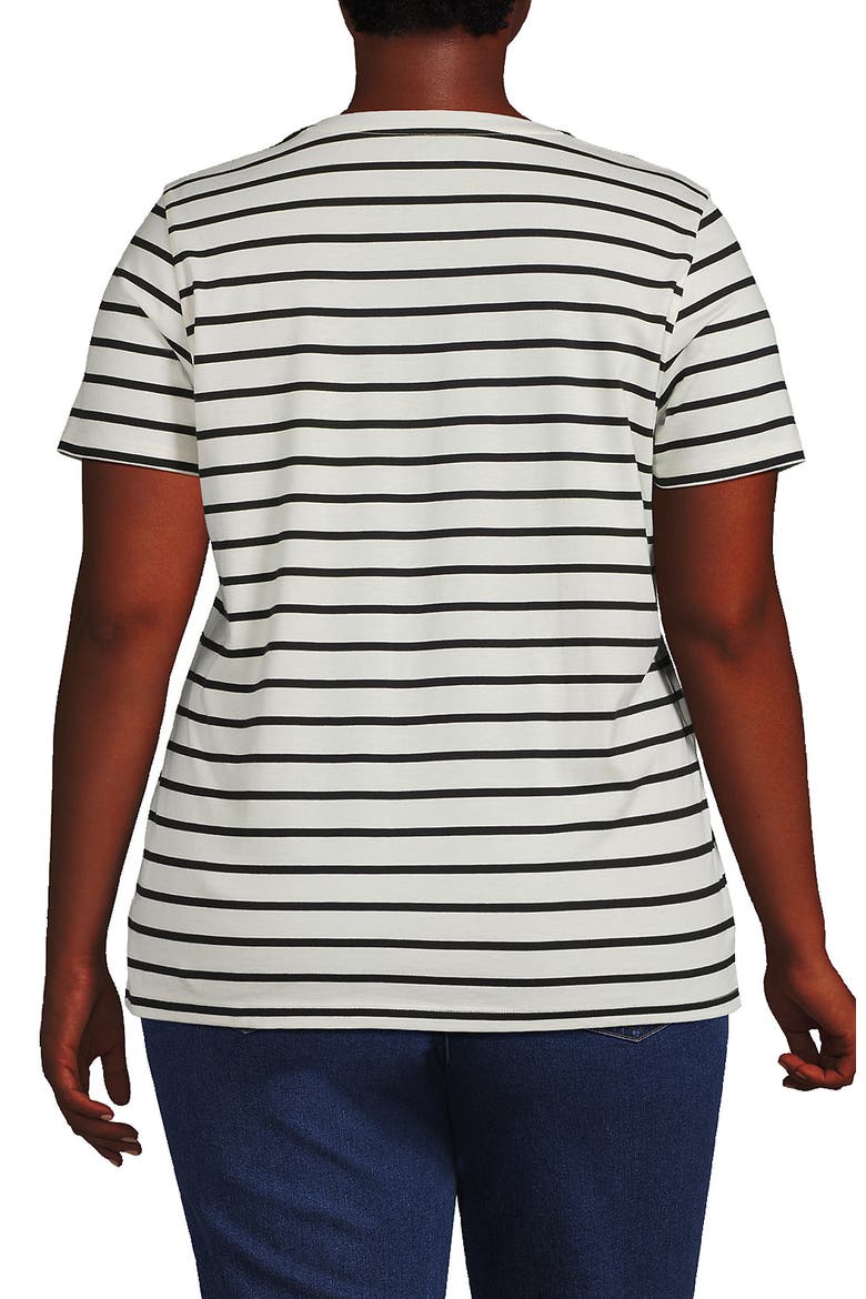 Plus Size Relaxed Supima Cotton Crew Neck T-Shirt, Alternate, color, Ivory/Black Breton Stripe