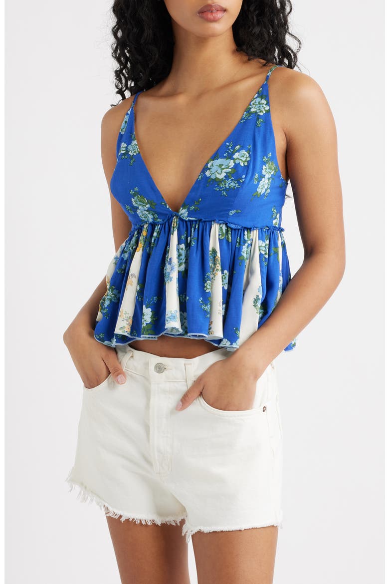 Tillie Floral Plunge Neck Babydoll Top, Main, color, BLUE COMBO