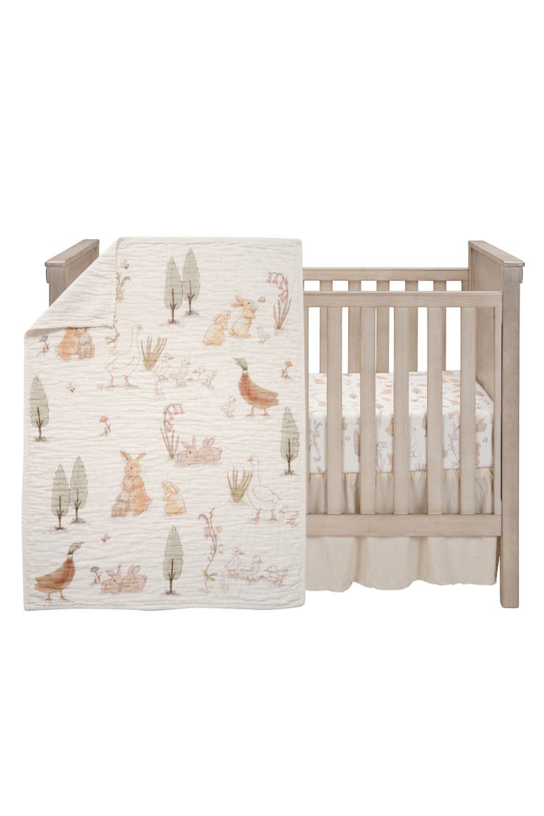 Signature Bunny Hop Organic Cotton Muslin 3-Piece Crib Bedding Set, Main, color, Cream