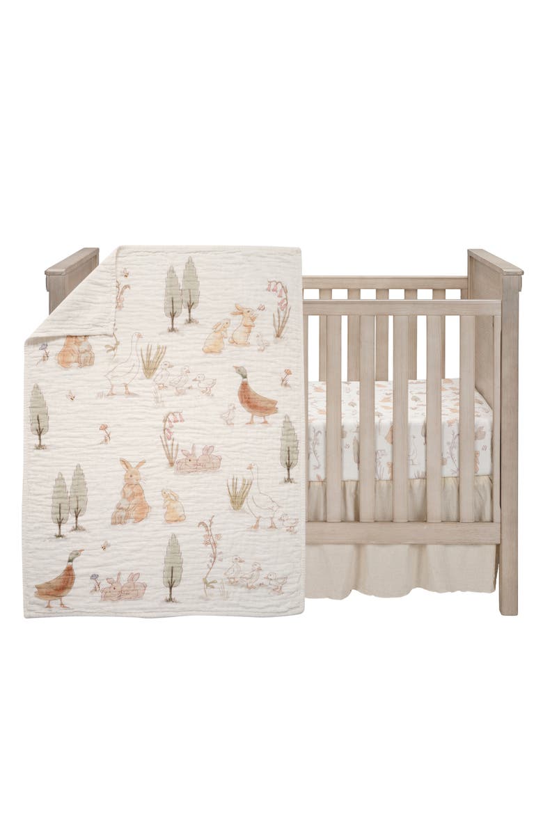 Lambs & Ivy Signature Bunny Hop Organic Cotton Muslin 3-Piece Crib Bedding Set, Main, color, Cream
