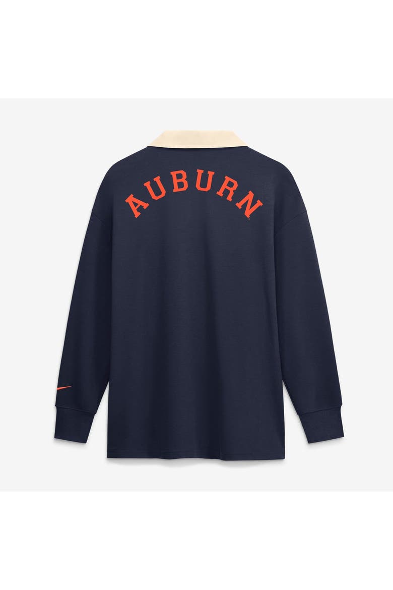 Women's Nike Navy Auburn Tigers Oversized Essential Dri-FIT Long Sleeve V-Neck Polo, Alternate, color, Navy