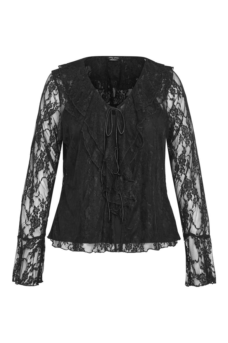 Lacie Ruffle Long Sleeve Lace Top, Alternate, color, BLACK LACE