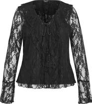 City Chic Lacie Ruffle Long Sleeve Lace Top
