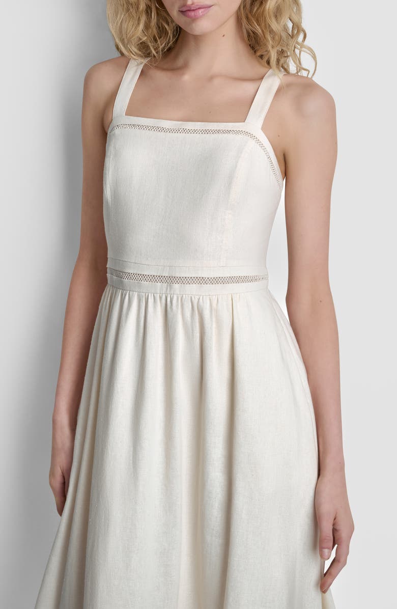 DKNY Eyelet Embroidery Linen Blend A-Line Dress, Alternate, color, Coconut