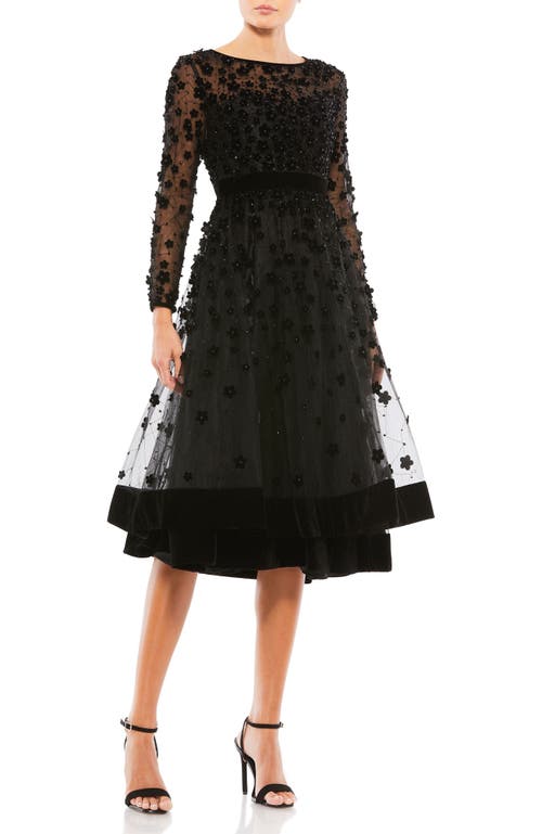Mac Duggal Womens Embellished Long Fit & Flare Dress In Black