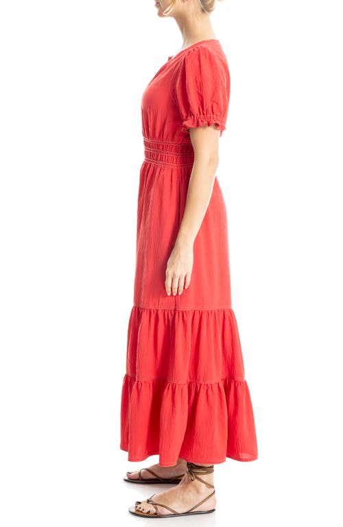 Max Studio Tiered Crepe Maxi Dress In Washed Red