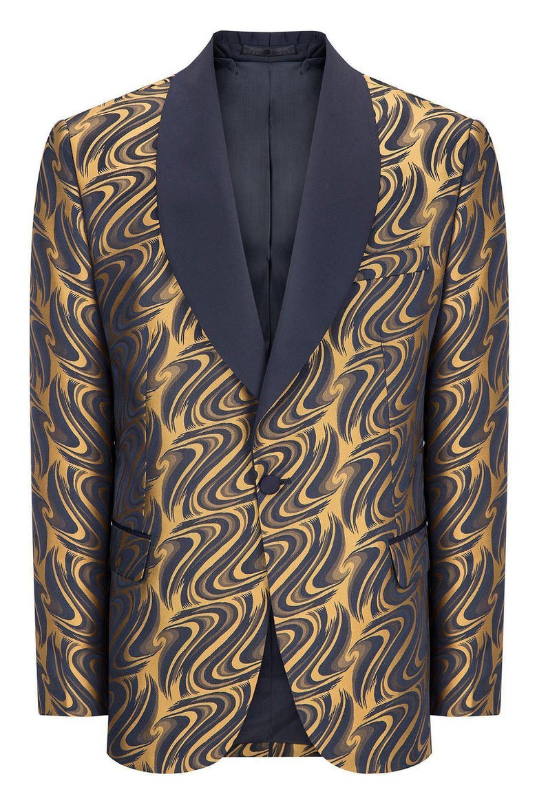 Psychedelic Texture Tuxedo Jacket, Alternate, color, NAVY GOLD