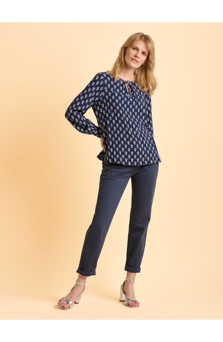Brakeburn Juliette Long Sleeve Tie Neck Blouse, Alternate, color, Navy