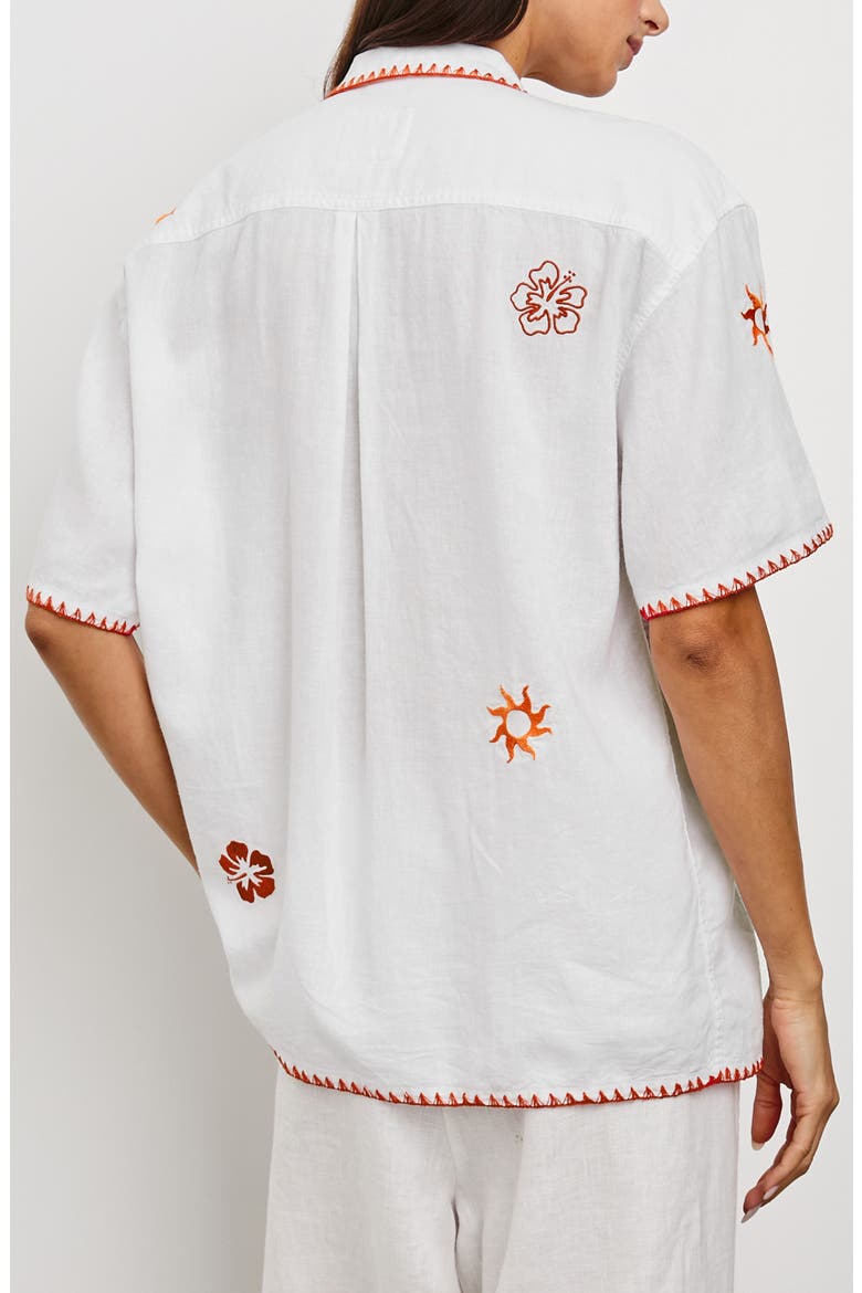 Island Embroidered Linen Blend Camp Shirt, Alternate, color, WHITE