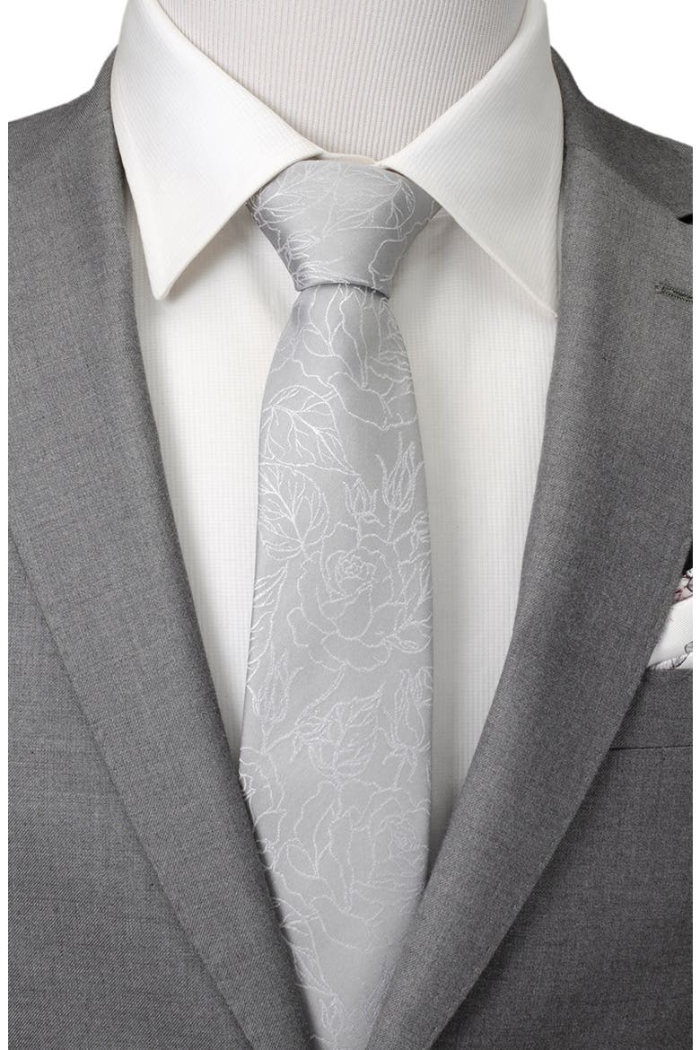 Floral Jacquard Silk Tie, Alternate, color, GRAY
