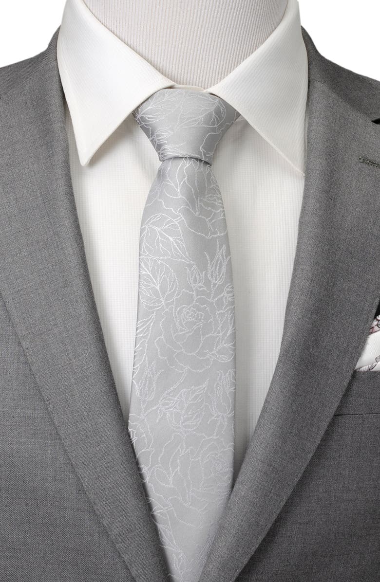 Cufflinks, Inc. Floral Jacquard Silk Tie, Alternate, color, Gray