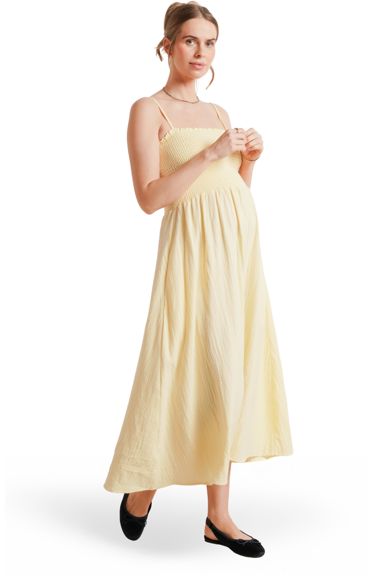 The Easy Smocked Maternity Midi Dress, Main, color, Butter Yellow