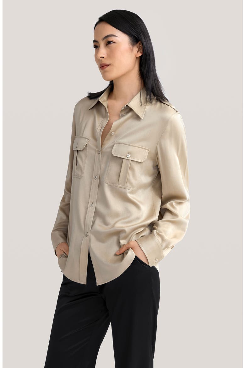 Women's Sandwashed Silk Shirt With Epaulettes, Alternate, color, Light Apricot