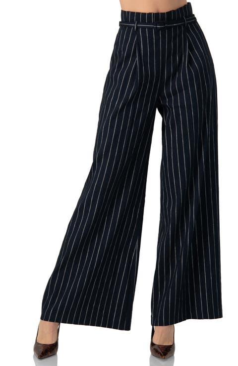 Striped Wide-Leg Trousers with Belt