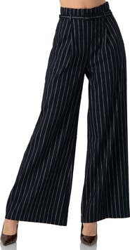IVONNE Striped Wide-Leg Trousers with Belt