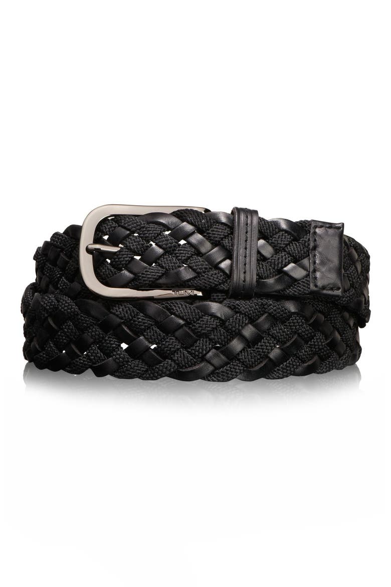 Ballistic Nylon & Leather Braided Belt, Main, color, BLACK/ GUN METAL