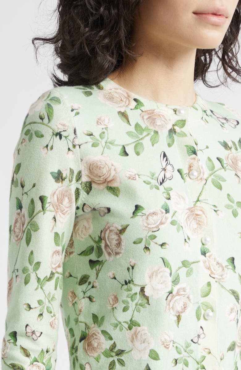 Alice + Olivia Carson Floral Cotton Blend Cardigan, Alternate, color, Garden Gossip Light Sage