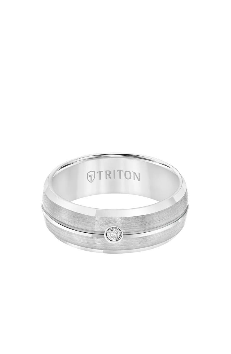 Triton 8MM Tungsten Carbide Rings with Single Diamond Center and Domed Bevel Edge, Alternate, color, 