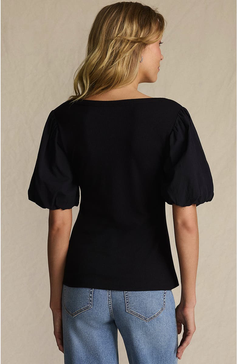 Lands' End Drapey Rib Puff Sleeve Scoop Neck Top, Alternate, color, Black