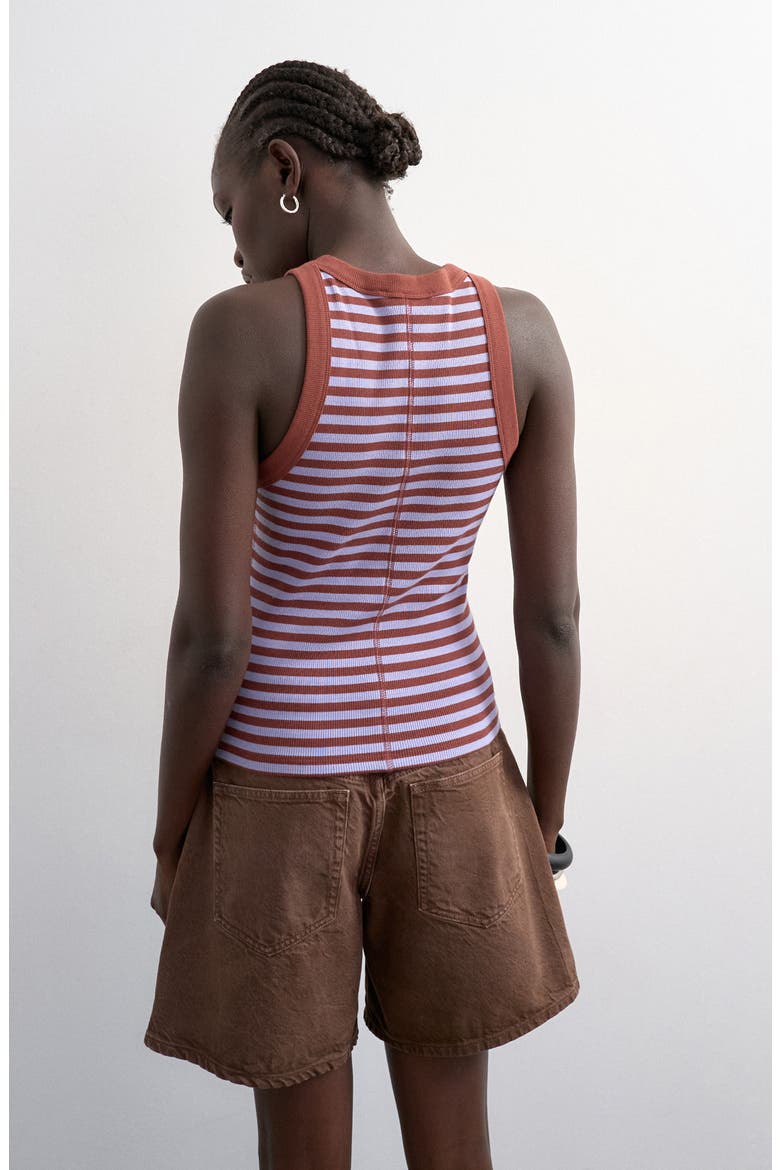 Stripe Cutaway Stretch Cotton Rib Tank, Alternate, color, BROWN