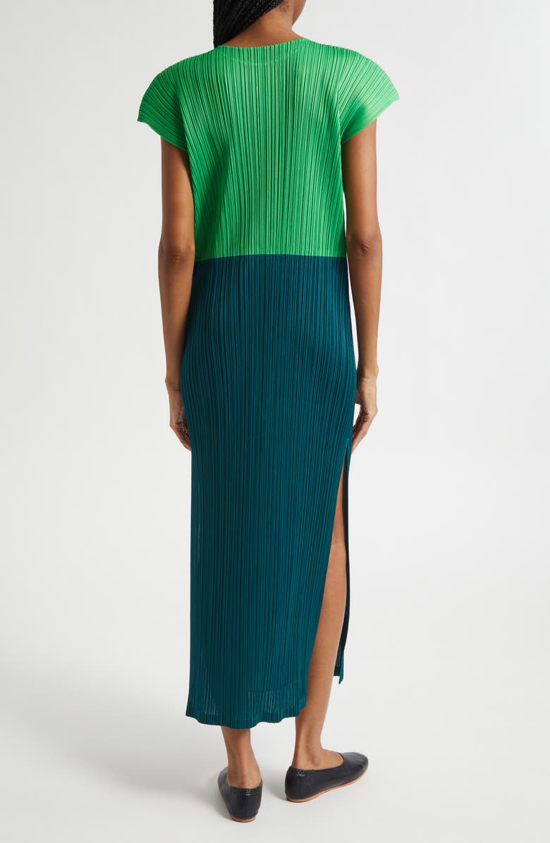 Pleats Please Issey Miyake Swing Colorblock Pleated Convertible Midi Dress, Alternate, color, Green