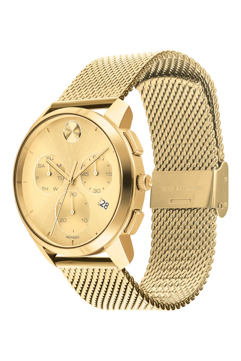Bold Chronograph Mesh Strap Watch, 42mm, Alternate, color, GOLD