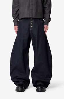 Button Fly Barrel Leg Jeans