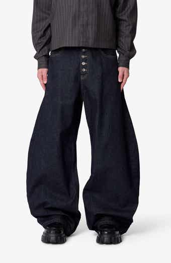 Button Fly Barrel Leg Jeans