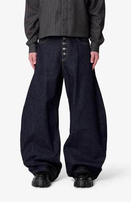 Button Fly Barrel Leg Jeans