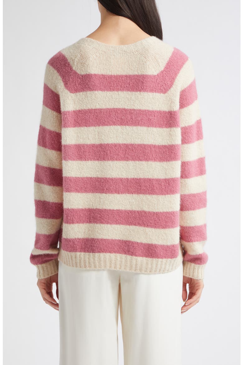 Striped Alpaca Blend Crewneck Sweater, Alternate, color, RASPBERRY